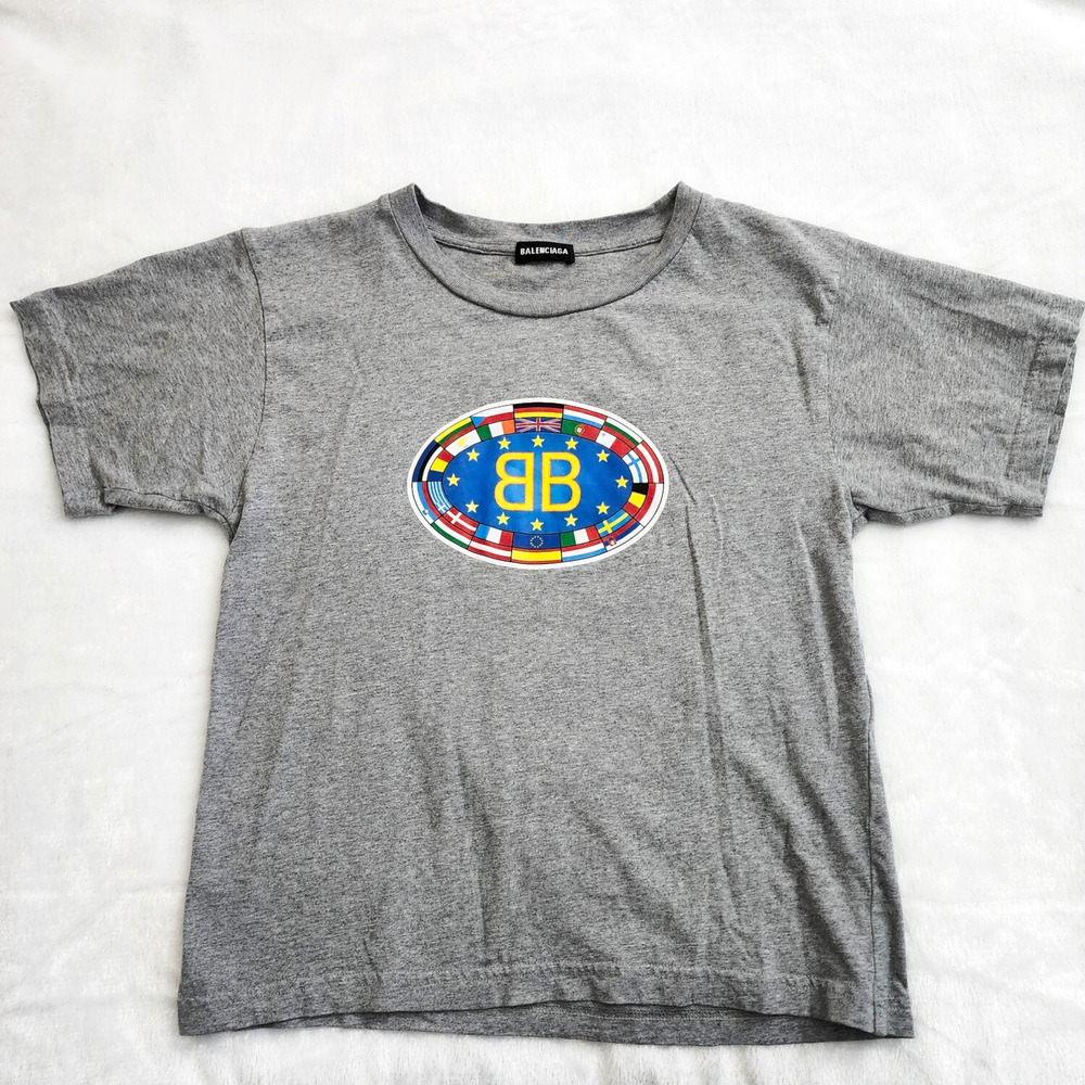 Balenciaga Kids BB Logo European Campaign Flags Gray T-shirt size 10